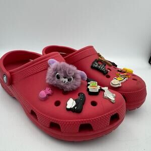 Crocs Classic Clog Red Size W9 M7 with Rare Jibbitz Charms Custom Decorated